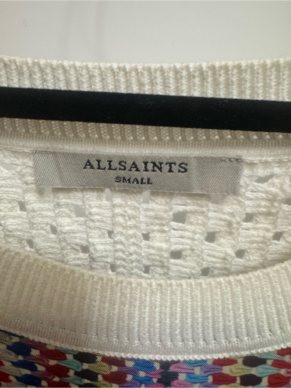 AllSaints Marti Luisa Rainbow Mix Media Top Crochet Knit Sweater White Small - Picture 7 of 11